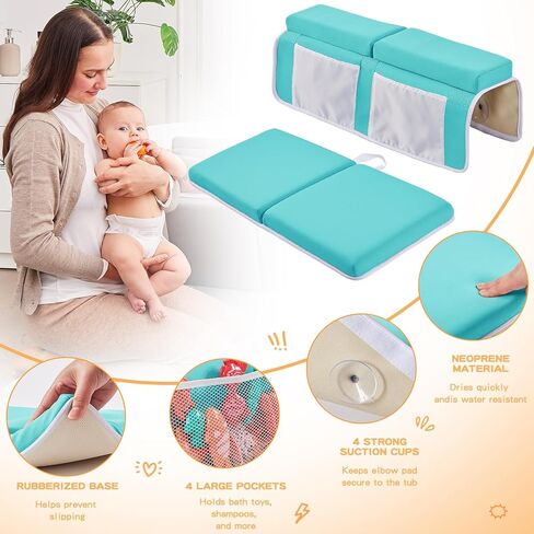 Baby Bath Kneeler and Elbow Rest Pad Set,Baby Bathtub Mat for Newborn Essentials Must Haves,Kneeling Pad with Soft Memory Foam and Bath Toy Organizer,Silicone Brush Bath Sponge,Blue in Kuwait