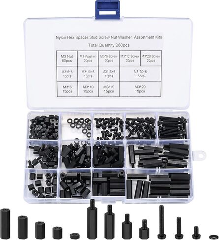 طقم مواجهات نايلون M3، 260 قطعة من مواجهات فاصل سداسية من النايلون للإناث ومجموعة صواميل، مواجهات لوحة دوائر PCB، مسامير مواجهات فاصل عمود ملولبة سداسية لطائرة RC FPV بدون طيار كوادكوبتر in Kuwait