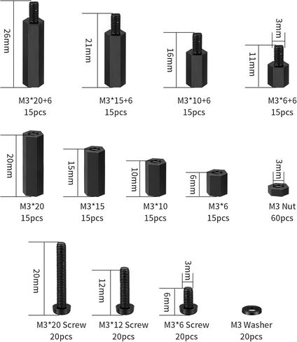 طقم مواجهات نايلون M3، 260 قطعة من مواجهات فاصل سداسية من النايلون للإناث ومجموعة صواميل، مواجهات لوحة دوائر PCB، مسامير مواجهات فاصل عمود ملولبة سداسية لطائرة RC FPV بدون طيار كوادكوبتر in Kuwait