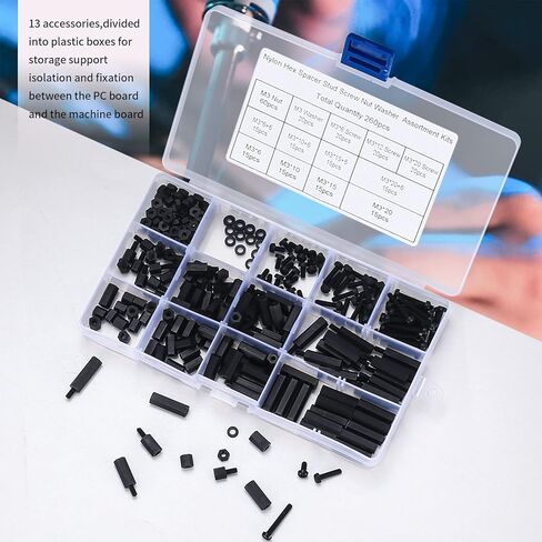 طقم مواجهات نايلون M3، 260 قطعة من مواجهات فاصل سداسية من النايلون للإناث ومجموعة صواميل، مواجهات لوحة دوائر PCB، مسامير مواجهات فاصل عمود ملولبة سداسية لطائرة RC FPV بدون طيار كوادكوبتر in Kuwait