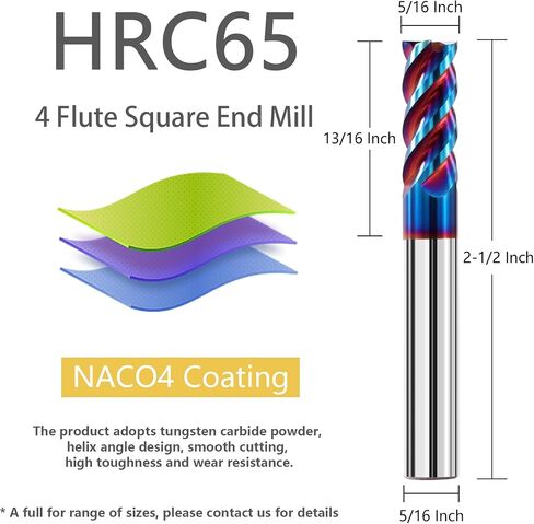 3/16" Solid Carbide Square Nose End Mills Set 65HRC Tungsten Steel Milling Cutter 4 Flute CNC Milling Bits for Stainless Steel Hardness Steel in Kuwait