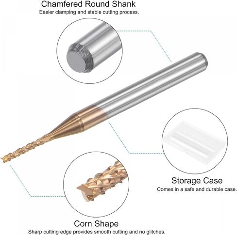 uxcell End Mill CNC Router Bits, 1/8" 3.175mm Shank 0.2mm x 1mm Titanium Coated Tungsten Carbide Engraving Milling Cutter for PCB Plastic Fiber Wood 4pcs in Kuwait