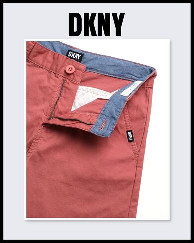 شورت DKNY للأولاد - شورت تشينو من نسيج التويل ذو قصة كلاسيكية مسطحة من الأمام - شورت صيفي كاجوال للأولاد (8-18) in Kuwait
