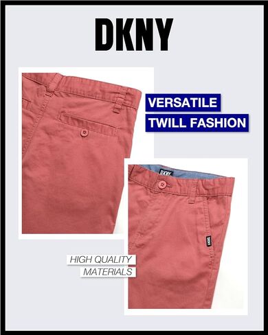 شورت DKNY للأولاد - شورت تشينو من نسيج التويل ذو قصة كلاسيكية مسطحة من الأمام - شورت صيفي كاجوال للأولاد (8-18) in Kuwait