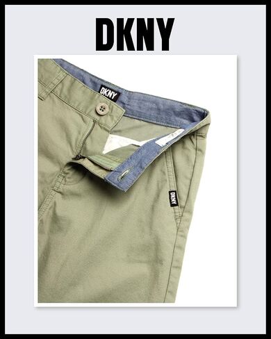 شورت DKNY للأولاد - شورت تشينو من نسيج التويل ذو قصة كلاسيكية مسطحة من الأمام - شورت صيفي كاجوال للأولاد (8-18) in Kuwait