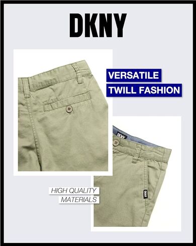 شورت DKNY للأولاد - شورت تشينو من نسيج التويل ذو قصة كلاسيكية مسطحة من الأمام - شورت صيفي كاجوال للأولاد (8-18) in Kuwait