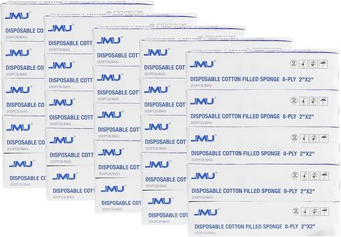 JMU Cotton Gauze Pads 2x2, 8-ply Woven Gauze Sponges, 200pcs Non-Sterile Surgical Sponges, Nonstick Dental Gauze Pads for First Aid Wound Dressing in Saudi Arabia
