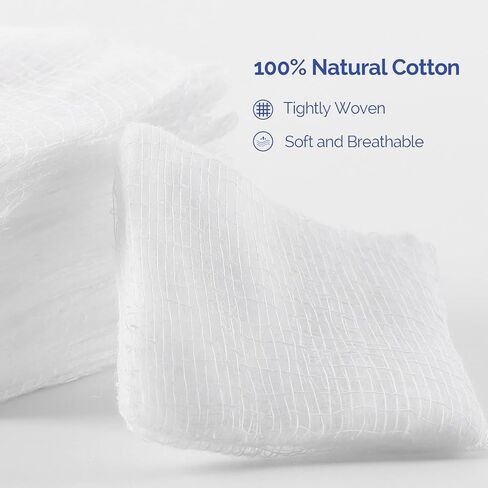 JMU Cotton Gauze Pads 2x2, 8-ply Woven Gauze Sponges, 200pcs Non-Sterile Surgical Sponges, Nonstick Dental Gauze Pads for First Aid Wound Dressing in Saudi Arabia