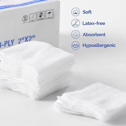 JMU Cotton Gauze Pads 2x2, 8-ply Woven Gauze Sponges, 200pcs Non-Sterile Surgical Sponges, Nonstick Dental Gauze Pads for First Aid Wound Dressing in Saudi Arabia