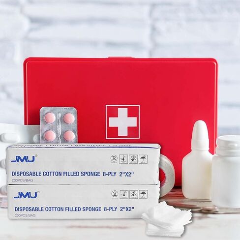 JMU Cotton Gauze Pads 2x2, 8-ply Woven Gauze Sponges, 200pcs Non-Sterile Surgical Sponges, Nonstick Dental Gauze Pads for First Aid Wound Dressing in Saudi Arabia