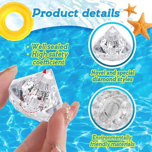 Light-Up Diving Gem Pool Toy for Kids- 12Pcs Diamonds Multi-Color Flashing Dive Pool Toys Glowing Underwater Sensory Swim Toys at Night Pool Throw Toy for Children Summer Pool Training & Games Supply in Saudi Arabia