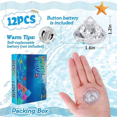 لعبة حمام السباحة المضيئة للأطفال - 12 قطعة من الماس متعدد الألوان وامض ألعاب حمام السباحة المتوهجة تحت الماء ألعاب السباحة الحسية في الليل لعبة رمي حمام السباحة للأطفال في الصيف ومستلزمات تدريب حمام السباحة والألعاب in Kuwait