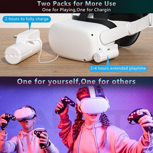 2 Battery Pack for Oculus Quest 2, 5000mAh Head Strap Battery Pack Compatible with Oculus/Meta Quest 2 Lightweight and Portable VR Extend Power Accessories for Extra 2-4H Playtime (Pack of 2) in Kuwait