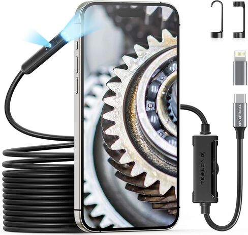 USB C Endoscope Camera with Light for iPhone, Teslong 1080P HD Dual Lens Snake Borescope Inspection Cam with 8+1 LED Lights, 16.5FT Flexible Waterproof Probe Cable, Fiber Optic Scope for iOS Android in Saudi Arabia