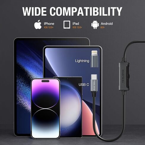 USB C Endoscope Camera with Light for iPhone, Teslong 1080P HD Dual Lens Snake Borescope Inspection Cam with 8+1 LED Lights, 16.5FT Flexible Waterproof Probe Cable, Fiber Optic Scope for iOS Android in Saudi Arabia