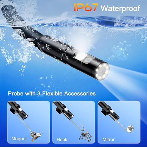 بوريسكوب ثنائي العدسات، كاميرا منظار صناعي مقاس 4.3 بوصة مع ضوء، كاميرا فحص عالية الدقة 1080 بكسل، كاميرا ثعبان مقاومة للماء IP67 مع 9 مصابيح LED، كاميرا نطاق للمنزل/الأنابيب/السيارات (16.5 قدمًا) in Kuwait