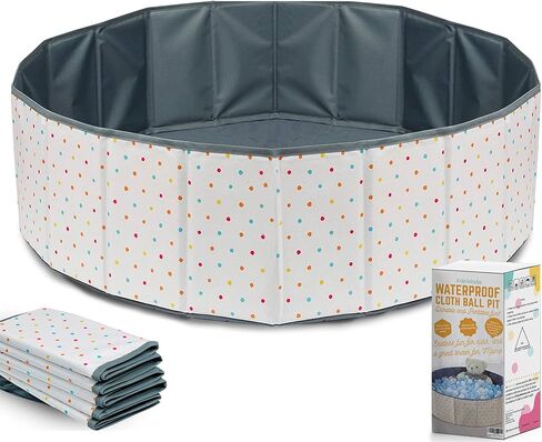 حفرة الكرة للأطفال الصغار - حفر كرة قماشية كبيرة قابلة للطي والمحمولة للأطفال والرضع. محيط، دوائر ملونة، تصاميم وردية. روضة أطفال مقاومة للماء ومتينة للاستخدام الداخلي والخارجي (منقط) in Kuwait
