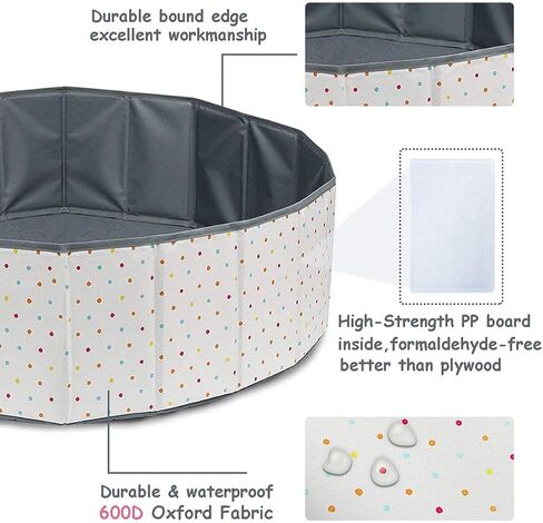 حفرة الكرة للأطفال الصغار - حفر كرة قماشية كبيرة قابلة للطي والمحمولة للأطفال والرضع. محيط، دوائر ملونة، تصاميم وردية. روضة أطفال مقاومة للماء ومتينة للاستخدام الداخلي والخارجي (منقط) in Kuwait