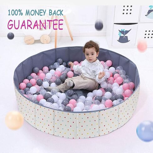 حفرة الكرة للأطفال الصغار - حفر كرة قماشية كبيرة قابلة للطي والمحمولة للأطفال والرضع. محيط، دوائر ملونة، تصاميم وردية. روضة أطفال مقاومة للماء ومتينة للاستخدام الداخلي والخارجي (منقط) in Kuwait