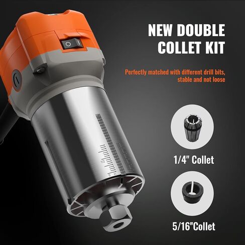 جهاز توجيه الخشب VEVOR، 1.25HP 800W، أداة توجيه تشذيب الخشب المدمجة، 30000 دورة في الدقيقة السرعة القصوى 6 سرعات متغيرة، مع 1/4 بوصة و5/16 بوصة أطواق 12 قطعة من غطاء الغبار لقطع الطحن، لتشذيب فتحات النجارة in Kuwait