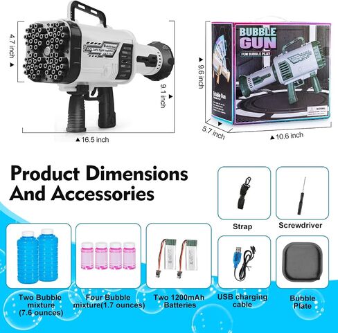 Bubble Gun - 64 Holes Bubble Guns Machine Has Led Lights, Large Handheld Bubble Gun Has Two Rechargeable Batteries/Six Bottles of Bubble Water for Kids Adults, Black in Saudi Arabia