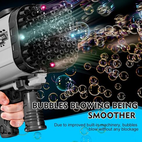 Bubble Gun - 64 Holes Bubble Guns Machine Has Led Lights, Large Handheld Bubble Gun Has Two Rechargeable Batteries/Six Bottles of Bubble Water for Kids Adults, Black in Saudi Arabia