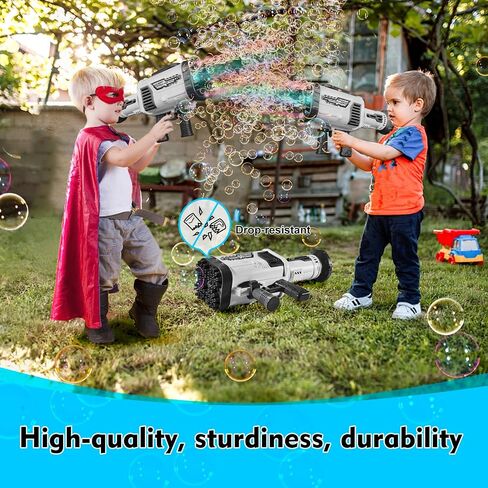 Bubble Gun - 64 Holes Bubble Guns Machine Has Led Lights, Large Handheld Bubble Gun Has Two Rechargeable Batteries/Six Bottles of Bubble Water for Kids Adults, Black in Saudi Arabia