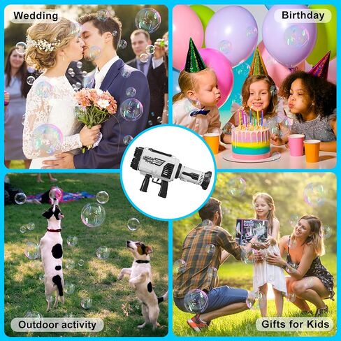 Bubble Gun - 64 Holes Bubble Guns Machine Has Led Lights, Large Handheld Bubble Gun Has Two Rechargeable Batteries/Six Bottles of Bubble Water for Kids Adults, Black in Saudi Arabia