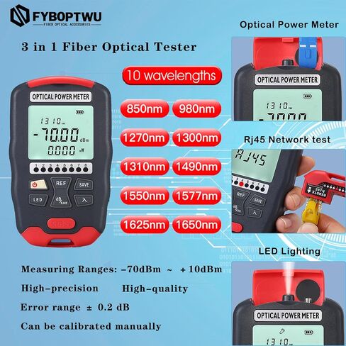 1pc 50mw 50km Visual Fault Locator VFL, 1pc 3 in 1 Function Fiber Optic Tester (OPM Optical Power Meter & RJ45 Network Test & LED Lighting) and 1pc FC Male to LC Female Adapter in Saudi Arabia