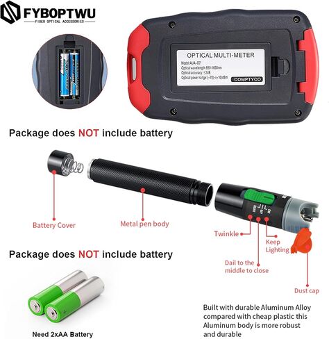 1pc 50mw 50km Visual Fault Locator VFL, 1pc 3 in 1 Function Fiber Optic Tester (OPM Optical Power Meter & RJ45 Network Test & LED Lighting) and 1pc FC Male to LC Female Adapter in Saudi Arabia