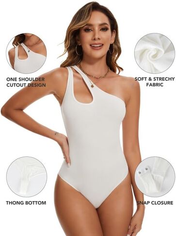 SHAPERIN Women's One Shoulder Cutout Front Sleeveless Thong Bodysuit Backless Tank Tops Leotard in Saudi Arabia