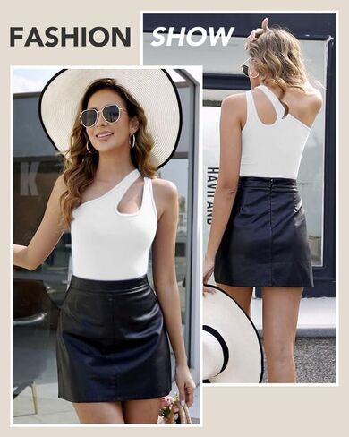 SHAPERIN Women's One Shoulder Cutout Front Sleeveless Thong Bodysuit Backless Tank Tops Leotard in Saudi Arabia