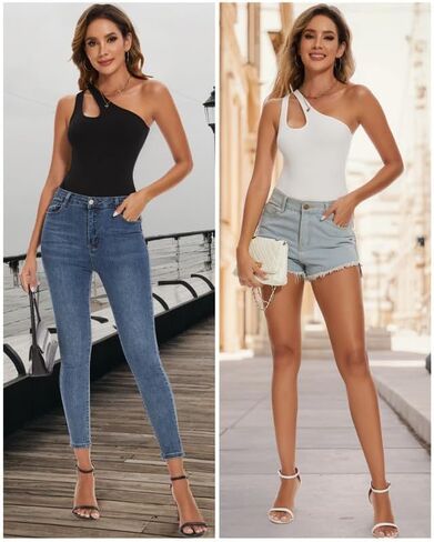 بدلة SHAPERIN نسائية بكتف واحد مقصوص من الأمام بدون أكمام ثونغ بدون ظهر بدون أكمام in Kuwait