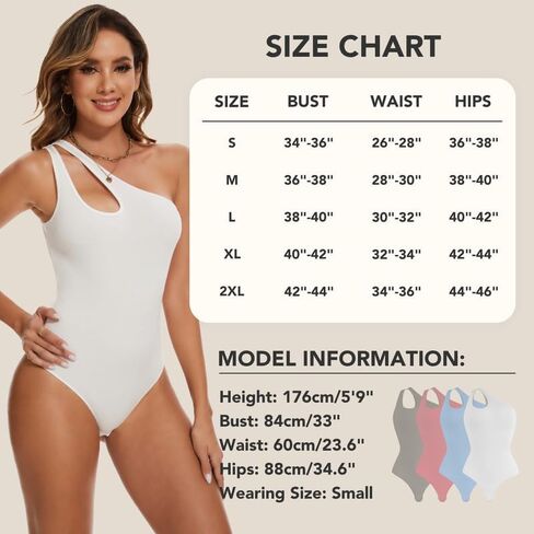 SHAPERIN Women's One Shoulder Cutout Front Sleeveless Thong Bodysuit Backless Tank Tops Leotard in Saudi Arabia