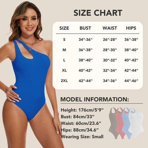 SHAPERIN Women's One Shoulder Cutout Front Sleeveless Thong Bodysuit Backless Tank Tops Leotard in Saudi Arabia