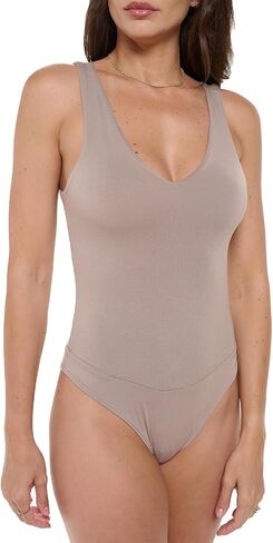 Women's Sleeveless V-Neck Tank Top Bodysuit, Sexy Casual Going Out Top Body Suit, Trendy Spring Summer 2024 in Saudi Arabia
