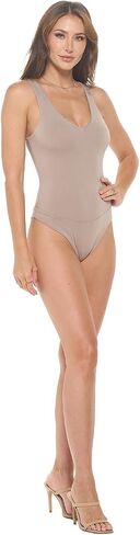 Women's Sleeveless V-Neck Tank Top Bodysuit, Sexy Casual Going Out Top Body Suit, Trendy Spring Summer 2024 in Saudi Arabia