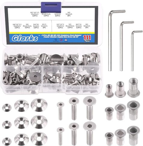 Glarks 111 قطعة M3 M4 M5 304 ممتص الصدمات من الفولاذ المقاوم للصدأ غسالة CNC التشطيب غسالة المحرك خليج تلبيس السحابات مع البراغي وصواميل البرشام لمصدات السيارة وأغطية فتحات صندوق السيارة in Saudi Arabia