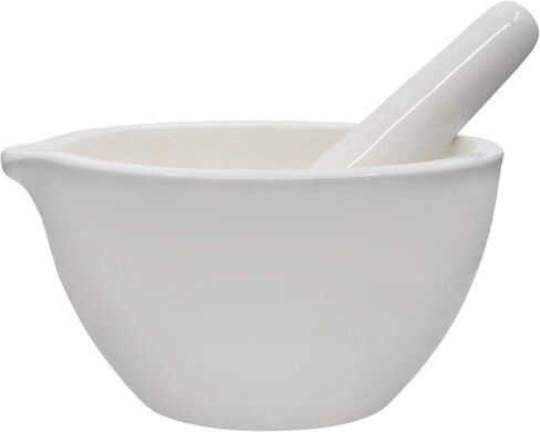 EISCO Porcelain Mortar & Pestle Set, 50oz (1500ml) - Unglazed Grinding Surface - Excellent for Kitchen or Laboratory - Grinds Powdered Chemicals, Herbs & Spices - Pill Crusher - White Labs in Saudi Arabia