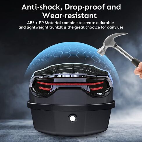 35L Motorcycle Top Case, Motor Daily Tail Box Trunk Lockable Storage Carrier Plastic Case Built-in Backrest with Universal Mounting for Helmet Luggage, Waterproof Motorcycle Top Box - Black in Kuwait