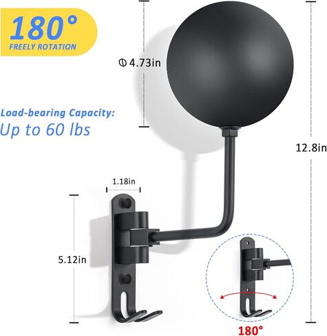 حامل خوذة AUTODECO من الألومنيوم مثبت على الحائط من الألومنيوم، أسود، دوران 180 درجة، سعة 50 رطل، 31.5 بوصة × 31.5 بوصة in Kuwait