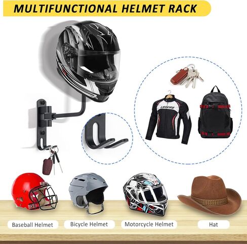 حامل خوذة AUTODECO من الألومنيوم مثبت على الحائط من الألومنيوم، أسود، دوران 180 درجة، سعة 50 رطل، 31.5 بوصة × 31.5 بوصة in Kuwait