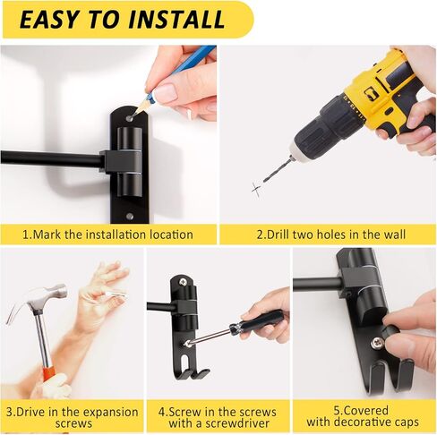 حامل خوذة AUTODECO من الألومنيوم مثبت على الحائط من الألومنيوم، أسود، دوران 180 درجة، سعة 50 رطل، 31.5 بوصة × 31.5 بوصة in Kuwait