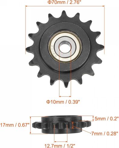 uxcell #40 Chain Idler Sprocket, 10mm Bore 1/2" Pitch 15 Tooth Tensioner, Black Oxide Finished C45 Carbon Steel with Insert Single Bearing for ISO 08A Chains in Kuwait