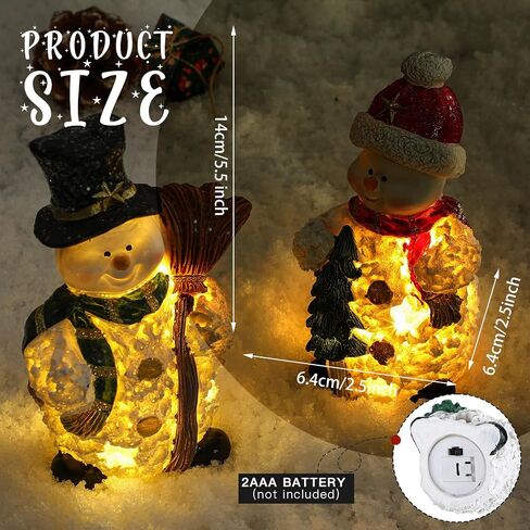 Christmas Village Sets, 2 Pcs Snowman Tree Santa Christmas Village Scene with Figurines LED Light Christmas Village Accessories Tabletop Decorative Christmas Ornaments for Table Decor (Rustic Style) in Saudi Arabia