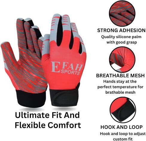 Football Receiver Gloves for Youth Kids Boys Children Adult Soccer Receiver Glove with Strong Sticky Silicone Grip Palms in Saudi Arabia