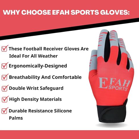 Football Receiver Gloves for Youth Kids Boys Children Adult Soccer Receiver Glove with Strong Sticky Silicone Grip Palms in Saudi Arabia