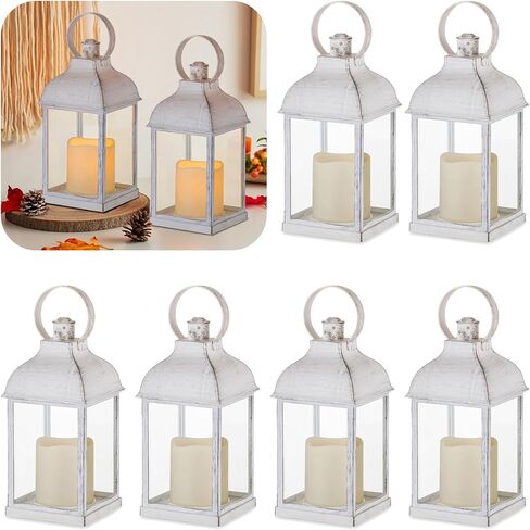 Decorative Candle Lantern Flameless - Bulk Lanterns for Wedding Tables Centerpieces Party, Indoor Outdoor 8.8" Set of 6 Rustic Farmhouse Decor with LED Candle Battery-Operated, Bronze in Saudi Arabia