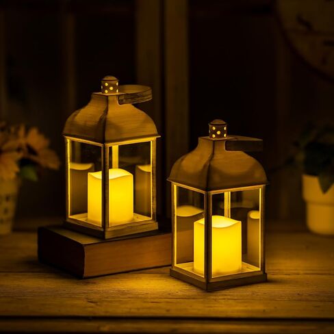 Decorative Candle Lantern Flameless - Bulk Lanterns for Wedding Tables Centerpieces Party, Indoor Outdoor 8.8" Set of 6 Rustic Farmhouse Decor with LED Candle Battery-Operated, Bronze in Saudi Arabia