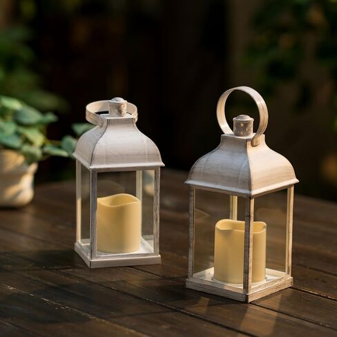 Decorative Candle Lantern Flameless - Bulk Lanterns for Wedding Tables Centerpieces Party, Indoor Outdoor 8.8" Set of 6 Rustic Farmhouse Decor with LED Candle Battery-Operated, Bronze in Saudi Arabia